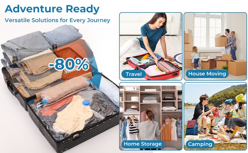 Vacuum Bags for Travel with Portable Electric Pump, 8 Pack Vacuum Seal Bags for Luggage and Suitcase Compression, Space Saver Vacuum Storage Bags for Clothes and Clothing Travel