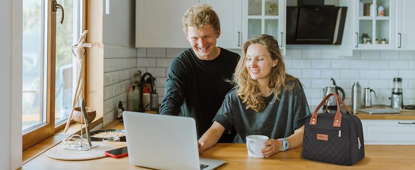 HOMESPON Insulated Lunch Bag for Women Men Adults Lunch Tote with Front Pocket Lunch Box Container Cooler Bag for Work Picnic (Black)