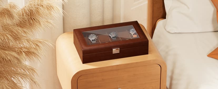 ProCase ProCase Watch Box Organizer, 12 Slot Watch Display Case With Glass Lid, Watch Storage Holder Mens Watch Case, Anniversary Birthday Valentine Gifts for Men Women -12 Slot, Brown