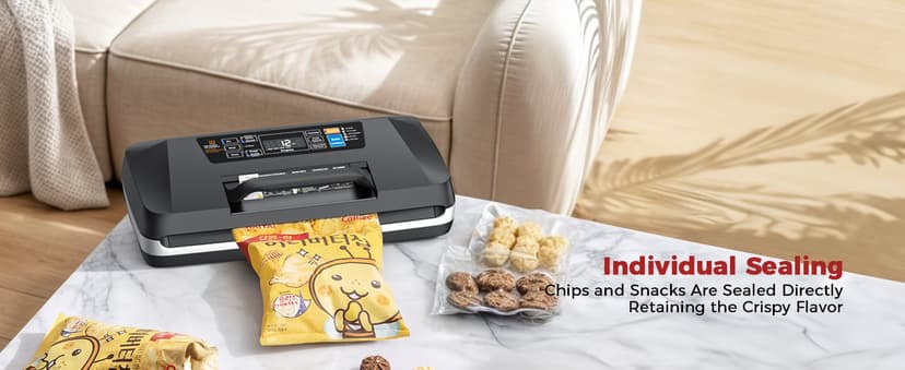 95kpa Vacuum Sealer, Commercial Fully Automatic Food Sealer, Powerful Sealing System, Double Heat Seal, Built-in Cutter and Bag Storage, 1 Roll Bag and 10 Precut Bags