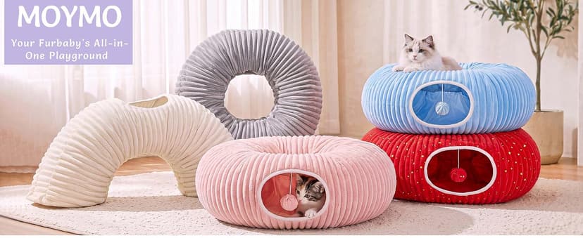 Cat Tube with Kitten Toys for Indoor Kittens, Collapsible Play Tunnel, Cat Gifts Cat Tunnel Bed with 40 Pcs Interactive Cat Toys, White B0FB9CN22D