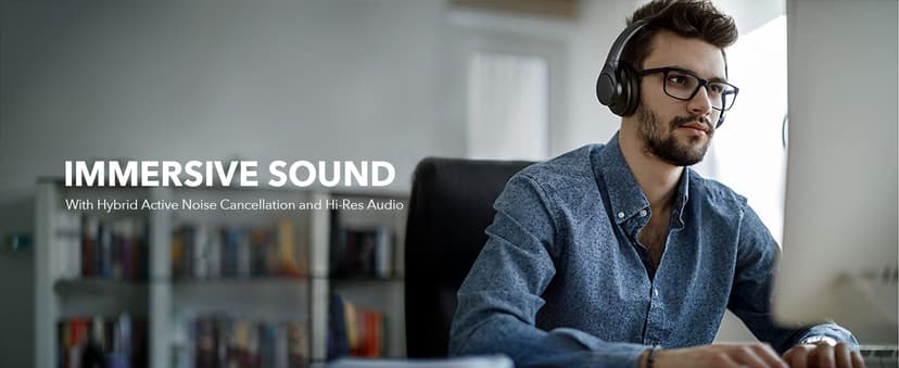 Soundcore Anker Life Q20 Hybrid Active Noise Cancelling Headphones, Wireless Over Ear Bluetooth Headphones, 60H Playtime, Hi-Res Audio, Deep Bass, Foam Ear Cups, Travel, Office, USB-C Charging