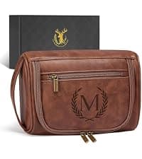 Large Hanging Leather Dopp Kit Engraved Monogram Brown Waterproof Bathroom Shaving Grooming Accessory|Luxury Unique Male Gift Personalized Gifts for Men Dad Father Birthday Toiletry Travel Bag J B0GL21B7QQ