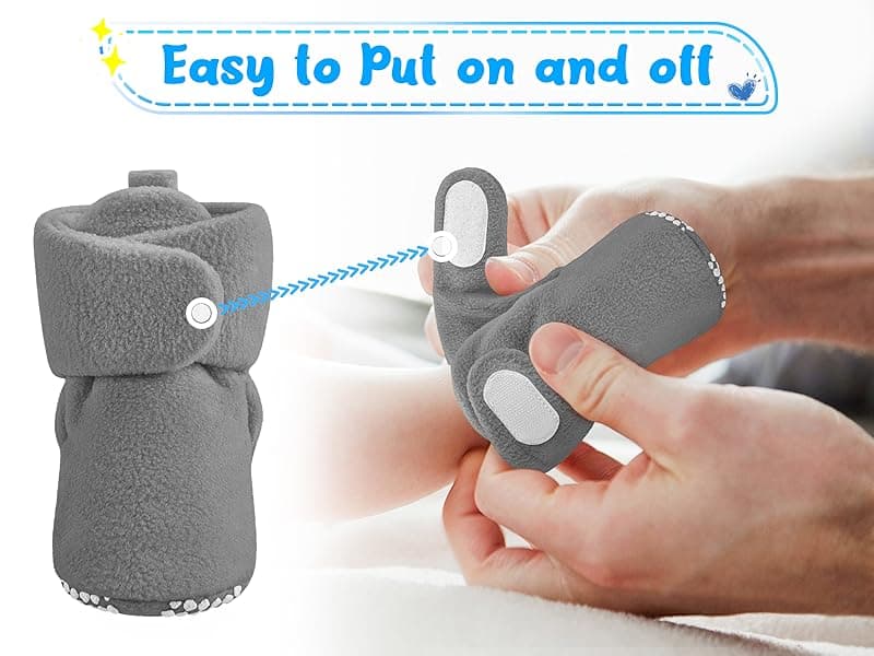 Pro Goleem Fleece Baby Booties, Warm Cozy Baby Slippers, Stay On Sock Shoes, Easy to Put on, Unisex Baby Gifts, Soft Non-Slip Adjustable Newborn Boots for Boys and Girls