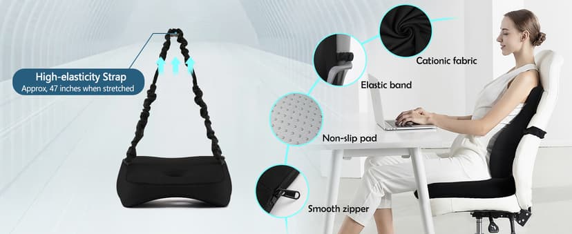 Seat Cushion & Lumbar Support Pillow for Office Chair,Memory Foam Chair Cushions for Tailbone Pain, Non-Slip Back Support for Desk,Gaming Chair,Wheelchair, Breathable & Machine Washable