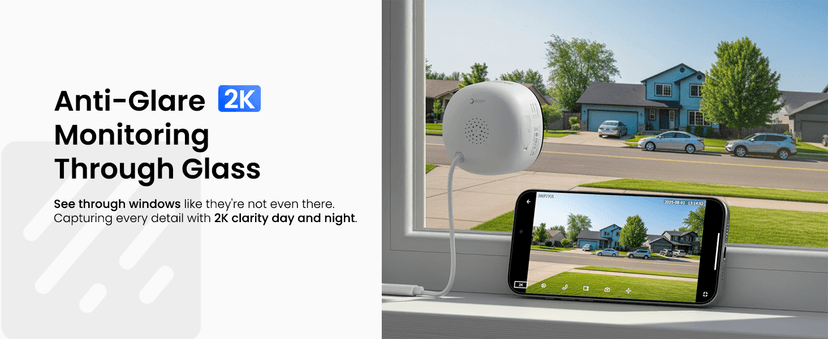 INFIYA 2K No Drill Window Camera-2 Pack 2.4Ghz & 5Ghz WiFi Dome Cameras for Home Security for Indoor & Outdoor Monitoring, Color Night Vision, Human Detection, 24/7 Recording, Ideal for Apartment, K1
