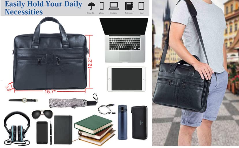 seyfocnia Men's Leather Messenger Bag, Laptop Briefcase Business Satchel Computer