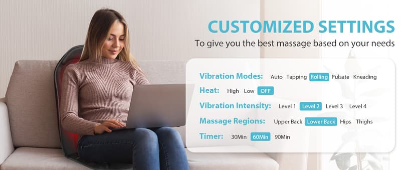 5 Modes, 4 Intensities, 2 Heat Levels, Vibration Chair Pad for Desk Workers Home Office Chairs Recliner Relaxation Gifts CuPiLo Back Massager with Heat, Vibration Massage Seat Cushion for Chair B0C5Q7P3Z8