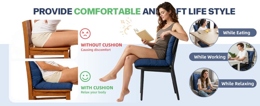 1 Pack Patio Chair Cushion, Rocking Chair Cushion Overstuffed Seat Back Cushion Pad for Outdoor Indoor, Navy Blue