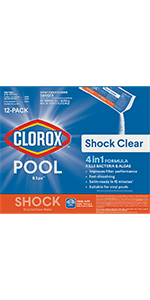 Clorox® Pool&Spa™ Shock Clear, for Crystal Clear Swimming Pool Water, Swim-ready in 15 minutes, Suitable for vinyl pools (6-Pack)