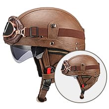 German Style Leather Motorcycle Half Helmet for Adults Men Women, DOT Approved Vintage Cap Half Face Shell Motorcycle Helmets for Cruiser Chopper+Goggles