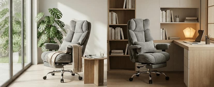 Efomao Executive Office Chair, Soft-Cushioned Computer Chair with Foot Rest, Fabric Home Office Desk Chairs, Big and Tall Office Chairs, Grey