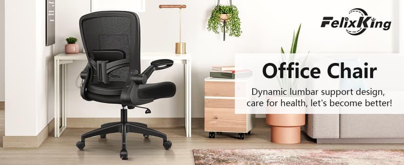 FelixKing Office Chair, Ergonomic Desk Chair Breathable Mesh Chairs Adjustable High Back Lumbar Support Flip-up Armrests, Executive Rolling Swivel Comfy Computer Chairs Home Office Black