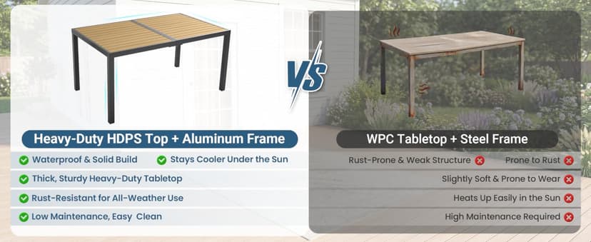 5-Pieces Aluminum Patio Table and Chairs for All-Weather, Patio Table Set with Heavy Duty HDPS Rectangular Table, Outdoor Patio Dining Furniture Set with Breathable Quick-Drying Textilene Chairs