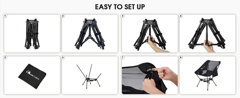 MOON LENCE Portable Camping Chair Backpacking Chair - The 4th Generation Ultralight Folding Chair - Compact, Lightweight Foldable Chairs for Hiking Mountaineering, Beach (Black-1Pack)