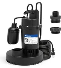 Acquaer 1/4 HP Automatic Swimming Pool Cover Pump, 2250 GPH Submersible Sump Pump with 3/4” Check Valve Adapter & 25ft Power Cord, Water Removal for Pool, Hot Tubs, Rooftops, Water Beds and more