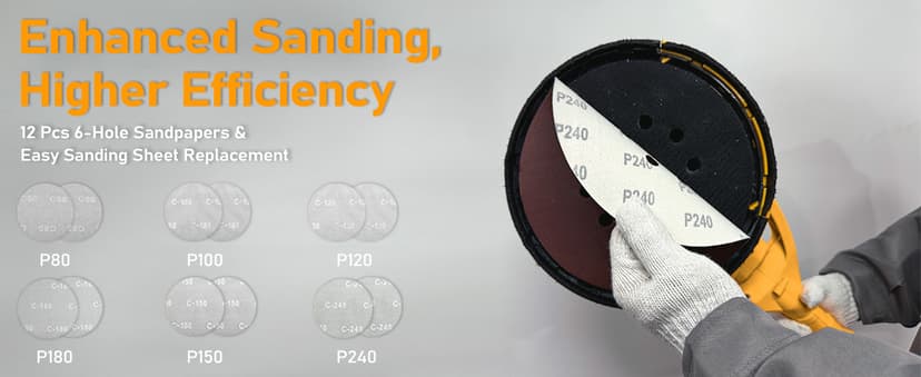 GEVEELIFE Drywall Sander, 880W 7.33A Electric Drywall Sander with Vacuum Dust Collector, 5 Variable Speed 1000-2100RPM, LED Light, Foldable & Extendable Handle, 12 Sanding Discs (Dark Orange)
