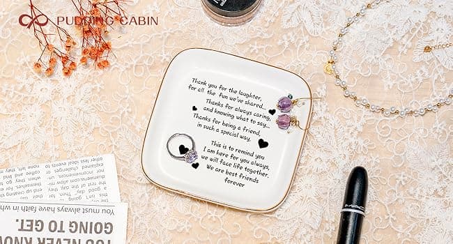 PUDDING CABIN Friend Birthday Gifts for Women,Friendship Thank You Ring Trinket Dish,Going Away Gifts for Friends,Long Distance Gifts for Women Moving Retirement Gifts For Woman