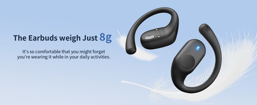 Eigsupia Open Ear Headphones, Bluetooth Headphones 5.3 Sports with Smart Digital Display, 36H Playtime, IP54 Waterproof, Wireless Earbuds Lightweight Design Fit Cycling, Running, Workout (Black)