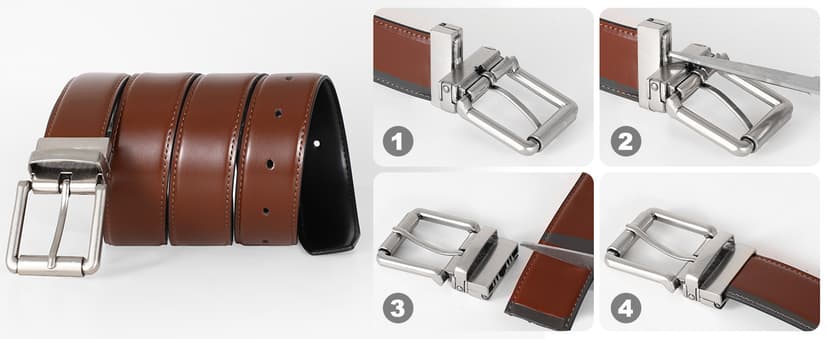 JASGOOD Men's Belt, Reversible Leather Belts for Men for Dress Pants, One Reverse For 2 Sides Casual Belt
