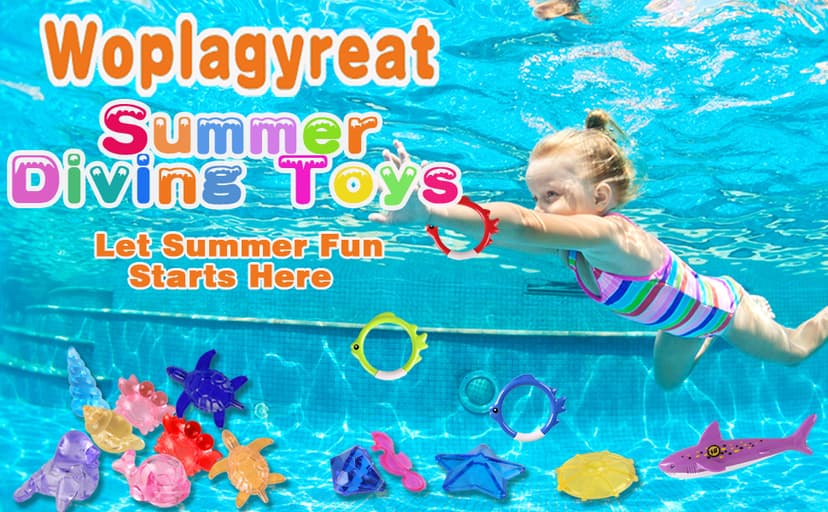 Summer Pool Diving Swimming Toys for Kids, Fun Swim Games Sinking Set, Underwater Dive Gifts with Storage Bag Include Torpedo Gems Shark Rings Sea Animals for Boys Girls Toddlers 20 Packs