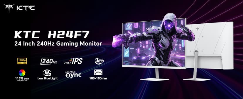 KTC 24 Inch 240Hz Gaming Monitor,1080P PC Computer Monitor FHD, Fast IPS Panel, HDR 400, Adaptive Sync, 1ms(MPRT), 116% sRGB, HDMI Display Port, Eye Care, VESA Mount, White H24F7