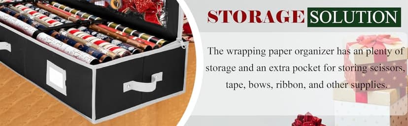 Wrapping Paper Organizer Storage for Christmas Gifts Wrapping Paper (6 Colors) Underbed Storage Container with Interior Pockets, Fits 24 Rolls