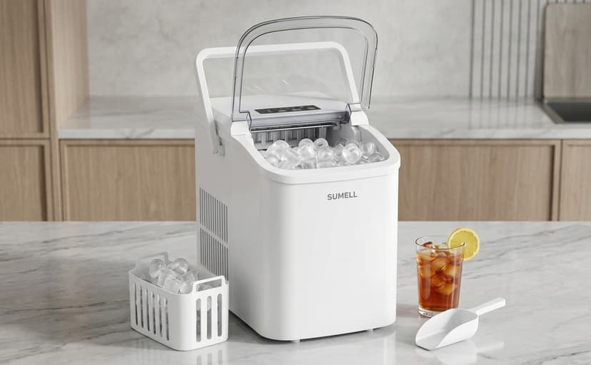 SUMELL Countertop Ice Maker with Handle, 26lbs/24H Portable Ice Machine, Bullet Ice Maker for Home, Kitchen, Camping & Bar