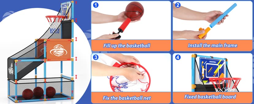 Arcade Basketball Game Set Boy Toys: Indoor Basketball Hoop with 4 Balls Outdoor Sports Toy for Kids 3-12 Years Old Adjustable Height with Air Pump Kid Party Games Birthday Gifts for Boys Girls Teens