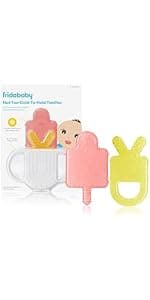 Frida Baby Get-A-Grip Silicone Teether for Teething Pain Relief, BPA-Free Food-Grade Teething Toys for Infant Baby Newborn 0-6, 12, 18 Months, Easy-Grip Teether Ring, PVC-Free, Pink