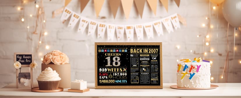 18th Birthday Card, 18th Birthday Decorations for Girls Boys, 18th Birthday Gifts for Son Daughter, Back in 2007 Birthday Card, Black Gold