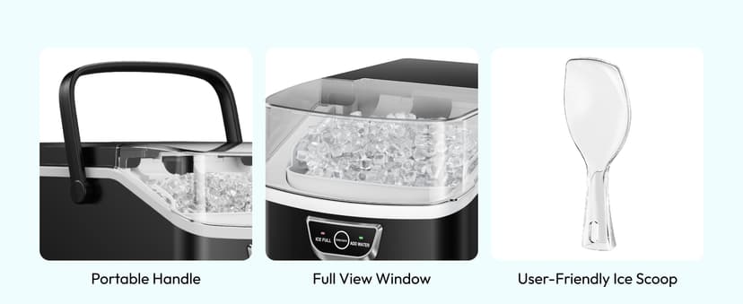 EUHOMY Nugget Ice Maker Countertop with Handle, Ready in 4 Mins, Max 40lbs/24H, Chewable Ice, Self-Cleaning, Portable Sonic Ice Maker with Basket and Scoop, for Home/Party/RV/Camping (Black)