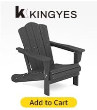 KINGYES Folding Adirondack Chair Set of 2, HDPE All-Weather Patio Chairs with Cup Holder, Wooden Textured Fire Pit Chairs Recliner for Poolside, Backyard, Deck, Navy