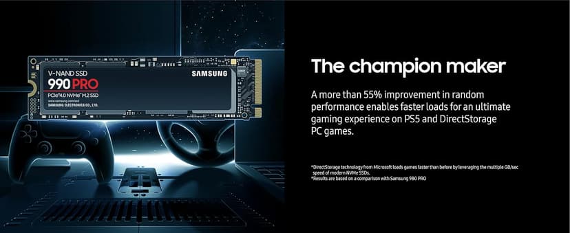 Samsung 990 PRO SSD 1TB PCIe 4.0 M.2 2280 Internal Solid State Hard Drive, Seq. Read Speeds Up to 7,450 MB/s for High End Computing, Gaming, and Heavy Duty Workstations, MZ-V9P1T0B/AM