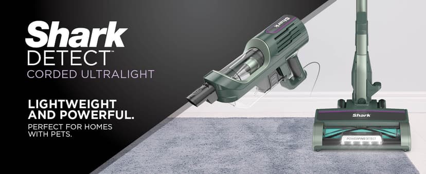 Shark Detect Ultralight Corded Stick Vacuum with Direction Detect and Self-Cleaning Brushroll, Powerful Hair Pickup, Ultra-Lightweight, Crevice & Upholstery Tool Included, Evergreen, HZ752