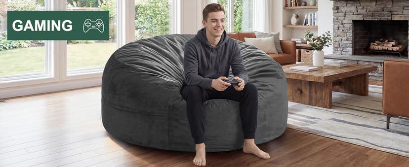 fond + found 5FT Bean Bag Chair for Adults - Giant Memory Foam Bean Bag with Removable Washable Cover, Large Comfy Bean Bag Chair with Handle & Side Pocket for Living Room, Bedroom, Gaming
