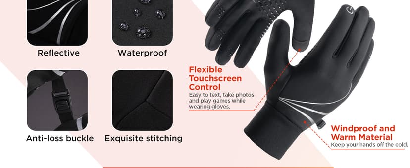 RUIXUE Winter Gloves Men Women, Warm Thermal Windproof Touchscreen Non-Slip,for Cycling Driving Running Hiking