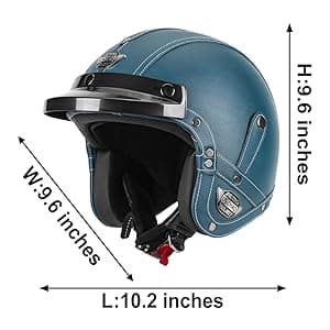 Handmade Leather 3/4 Open Face Motorcycle Helmet Retro Vintage Style DOT Approved Adult Half Helmet for Men Women Motorbike Moped Cruiser Scooter