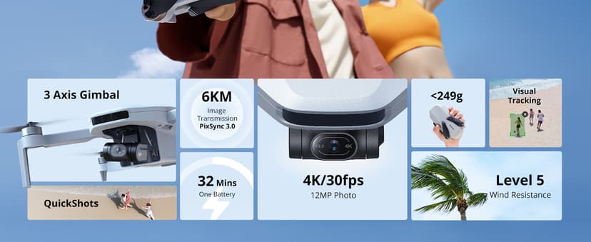 Potensic ATOM 3-Axis Gimbal 4K GPS Drone, Under 249g, 32 Mins Flight, 6KM Long Range Transmission, Visual Tracking, 4K/30FPS QuickShots, 12MP Photo, Lightweight and Foldable for Adults Beginners