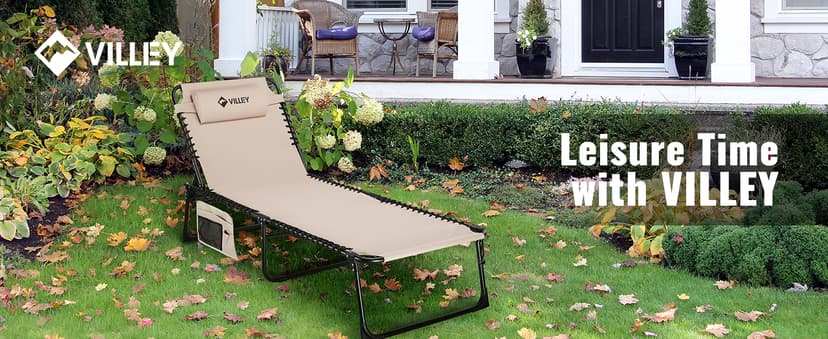 VILLEY Oversized Chaise Lounge Chair with Face Hole, Adjustable Reclining Beach Chair, Portable Tanning Chair, Outdoor Folding Sunbathing Chair for Patio Lawn Beach Pool