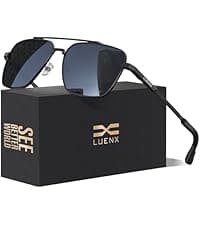 LUENX Aviator Sunglasses for Men Square Polarized Polygon Lens - UV 400 Protection with Accessories 61MM Driving Outdoor