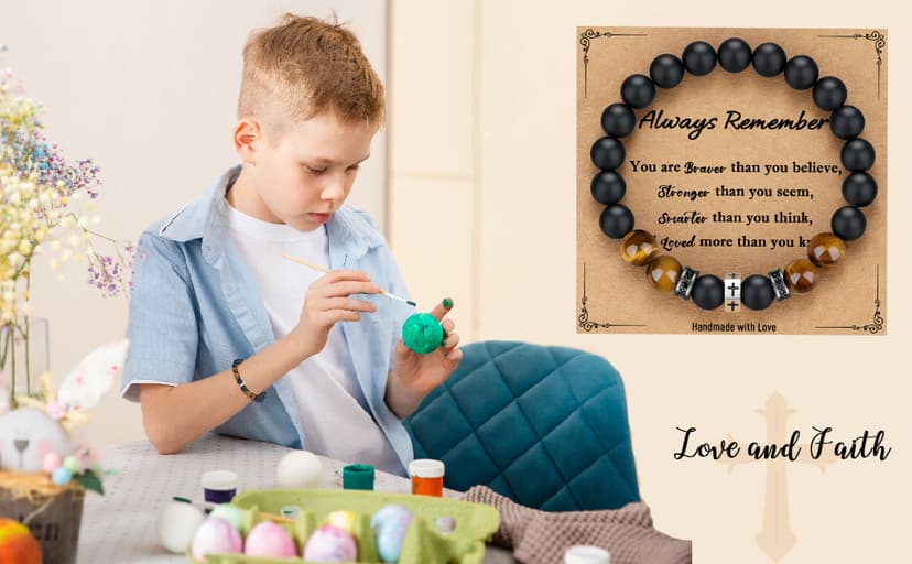 TONY & SANDY Christian Gift for Him Christmas Teens Adults Men Cross Bracelet Son Grandson Birthday Graduation Easter Religious Gifts for Men B0CSD447WM