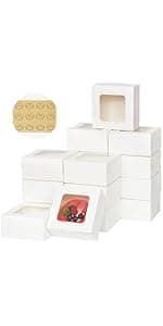 Zzrywuty 24 PCS Christmas Cookie Boxes for Gift Giving Golden Star White Bakery Boxes with Window,Christmas Treat Boxes for Pastry Dessert Cupcakes Mini Cake Pie Candy Donut,Baking Goods Packing Box