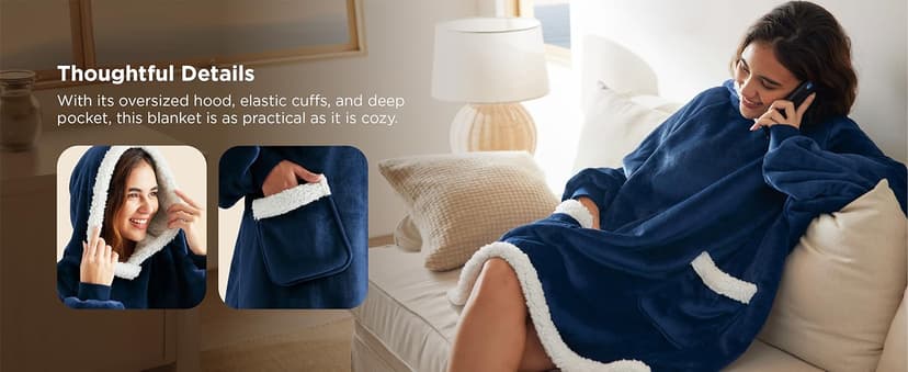 Bedsure Blanket Hoodie, Wearable Blanket for Adults & Kids as Gifts for Women Men, Birthday Gifts for Women Mom Girl Sherpa Oversized Hoodie, Grey, Standard