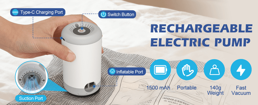 Travel Vacuum Storage Bags with Rechargeable Air Pump, 18 Pack Portable Space Saver Bags, Compression Bags for Clothing, Bedding, Seasonal Storage & Packing Bags for Moving