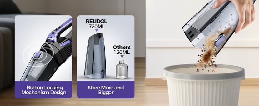 Pet Hair Handheld Vacuum Cordless: 20000PA High Power Car Vacuum with Motorized Brush and LED Light, Rechargeable Hand Held Vacuum Cleaner with Reusable Filter for Car, Home, Office & Pet, Purple