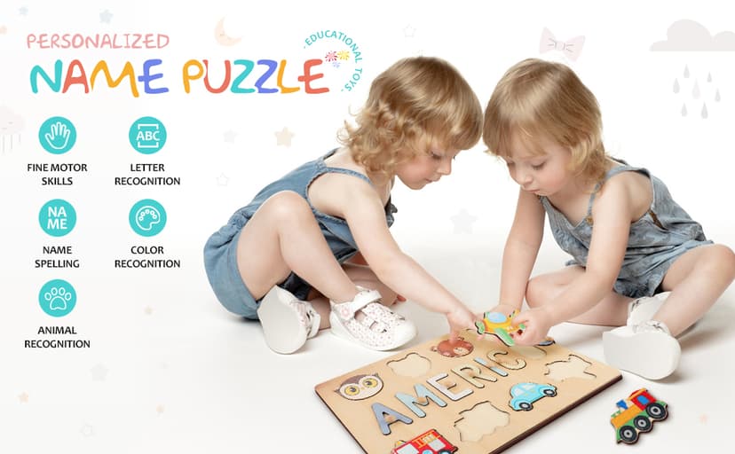 Personalized Wooden Name Puzzles for Toddlers 1-3 | Custom Wooden Name Puzzle for Easter Basket Stuffers for Toddler | Customized Baby Gifts for Boys Girls First Birthday B0CRP7NTR5