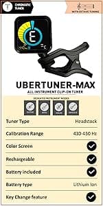 KLIQ UberTuner, Professional Clip-On Tuner for Guitar, Bass, Ukulele, Violin, Mandolin, Banjo & All Instruments, Fast & Accurate Chromatic Tuning with Multi-Key Modes, Black