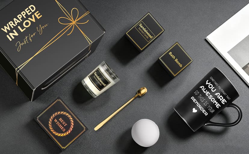 Birthday Gift for Him Dad Husband Grandpa Brother Boyfriend Friend Teacher Coworker Boss, Fathers Day, Valentines Day Eletorot Christmas Gifts for Men Women, Unique Black Spa Basket Gift Set B0GLX2J448