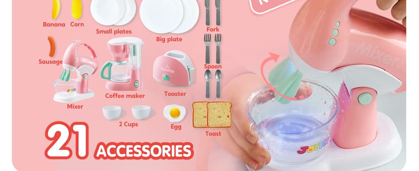 Joyin Play Kitchen Toys, Pretend Food Kitchen Accessories Girls Toy with Coffee Maker, Mixer, Toaster with Realistic Lights& Sounds, Birthday Gift for Kids B0CLVF5HM5